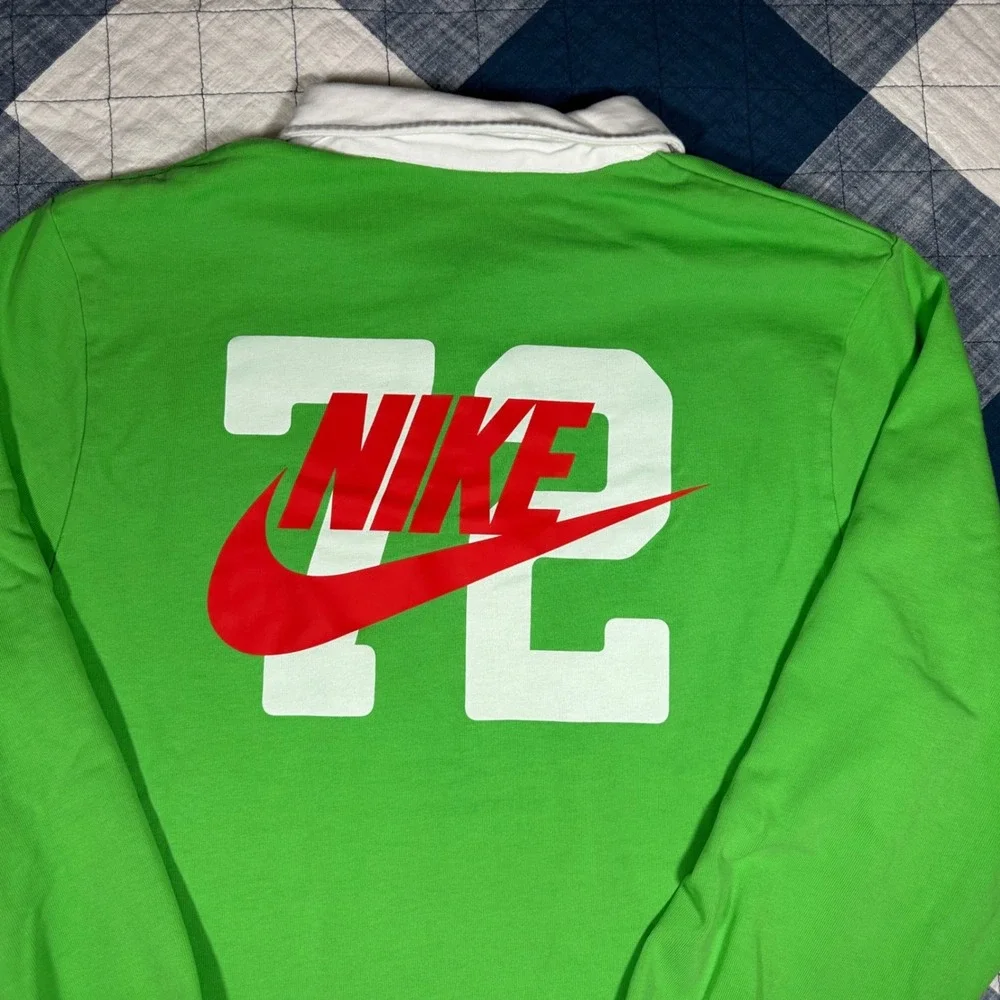 Neon Green Nike Rugby Polo Shirt Long Sleeve Large 72 White Contrast Collar
